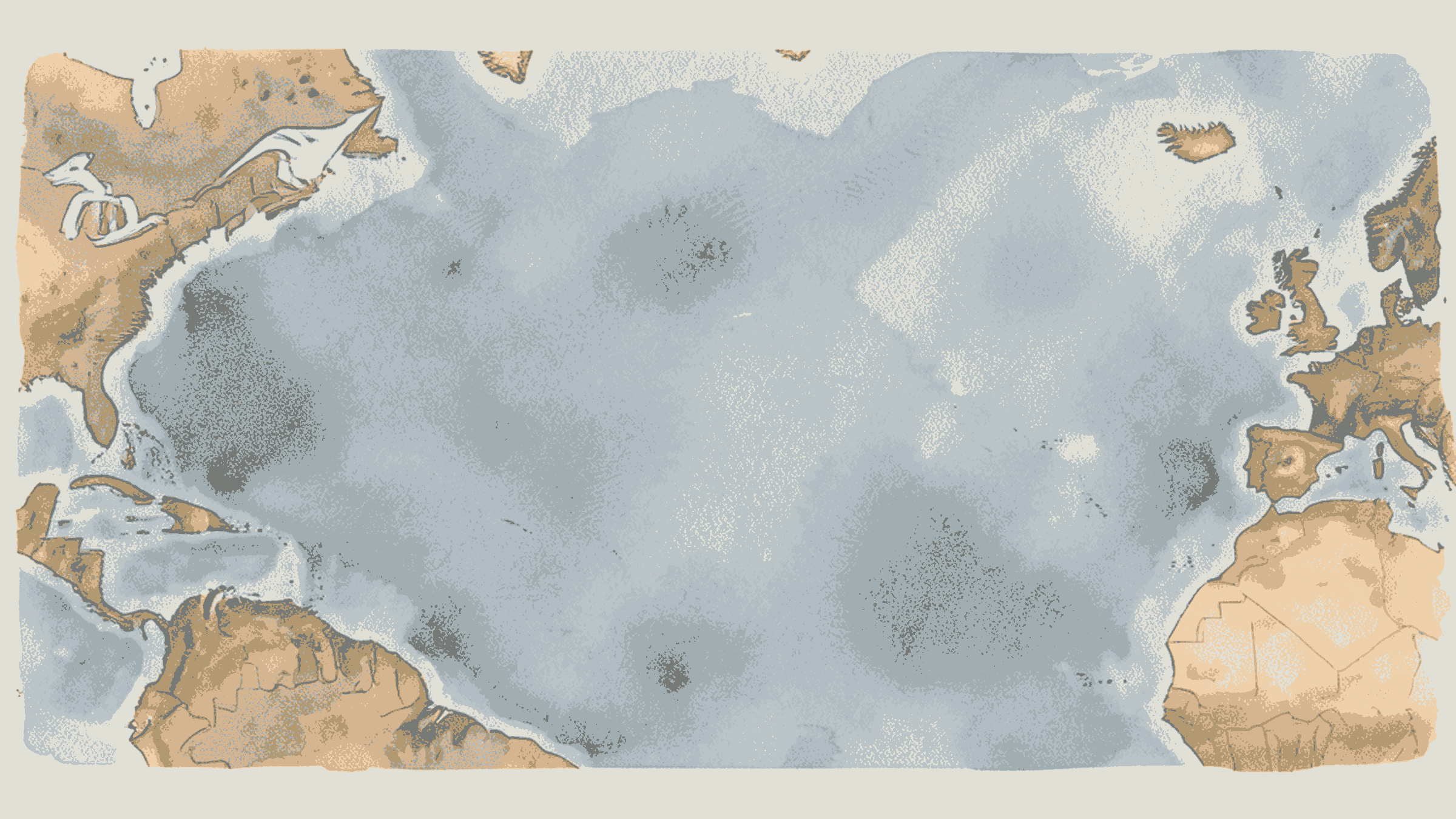 Vintage watercolor map of the Atlantic Ocean