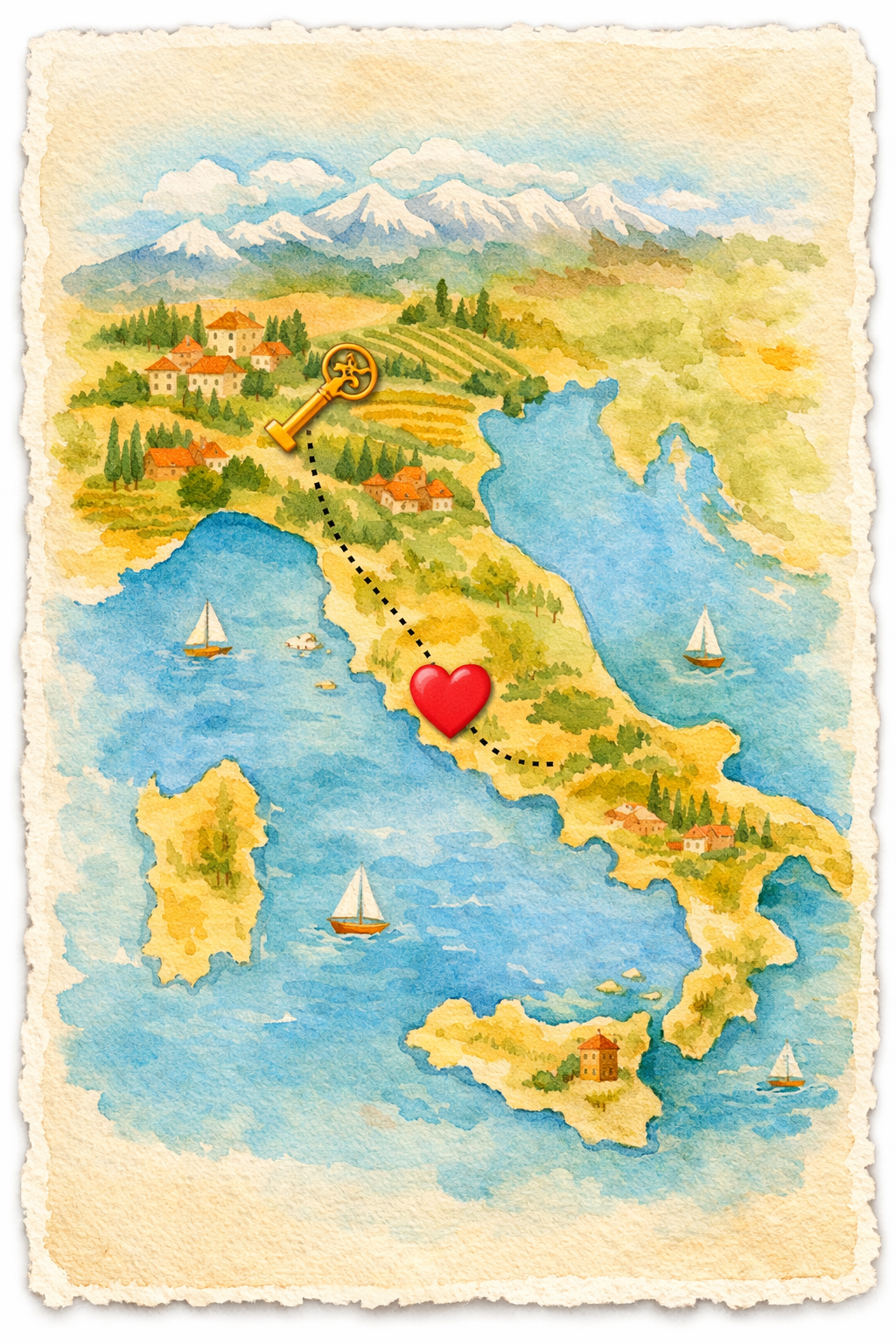 Watercolor map of Italy